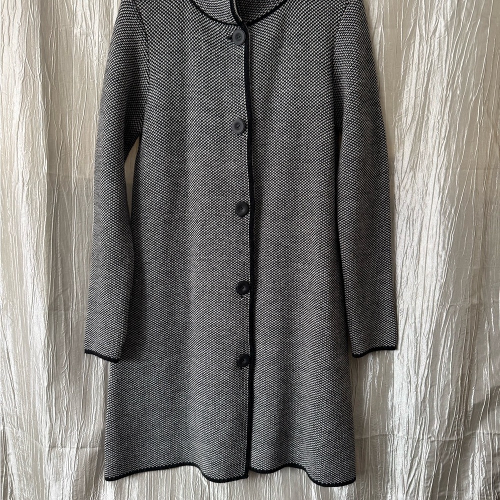 Made in Italy Classic Black and White Long Line Sweater Coat with Button Closure